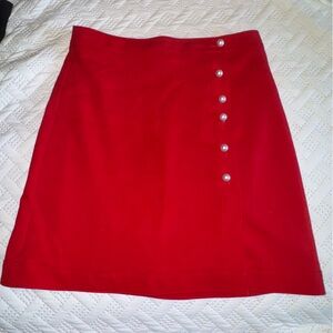 Ann Taylor Vibrant Red Mini Skirt with Pearl Buttons